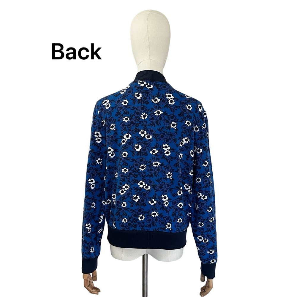 Draper James Floral Bomber Jacket Blue White Zip Preppy Cotton Modal Size M - Picture 7 of 15